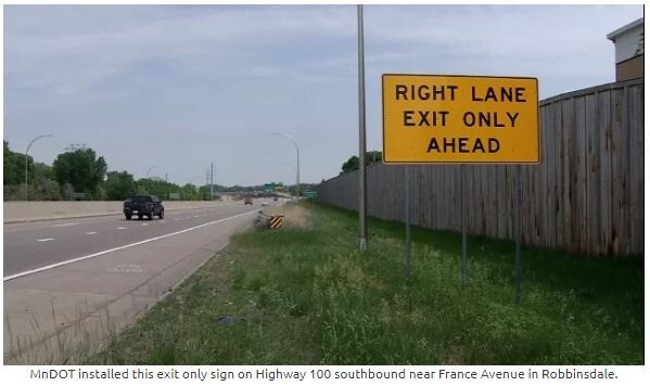 MnDOT Puts Up New Exit Signs Along Highway 100 To Warn Drivers ...