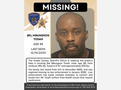 Search Continues for Missing Andover Man Bel Mbungson Tosah: Anoka County Sheriff’s Office appeals to public as winter turns to spring in urgent welfare search
