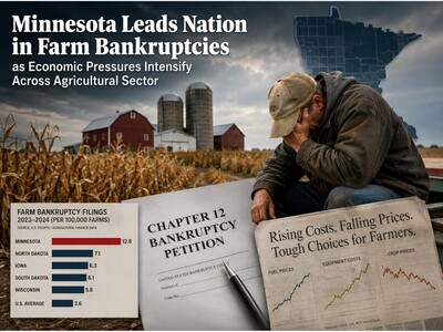 Minnesota Leads Nation in Farm Bankruptcies as Economic Pressures Intensify Across Agricultural Sector
