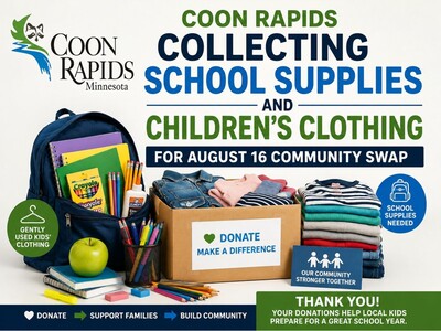 MINNEAPOLIMEDIA NEWS | Coon Rapids Collecting School Supplies and Children’s Clothing for August 16 Community Swap